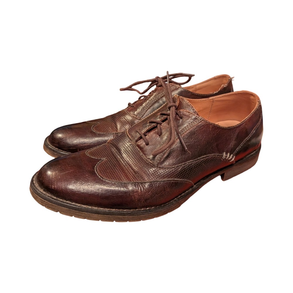 Bed Stu Mens Brown Distressed Leather Wingtip Oxford Shoes Lug Sole Size 10